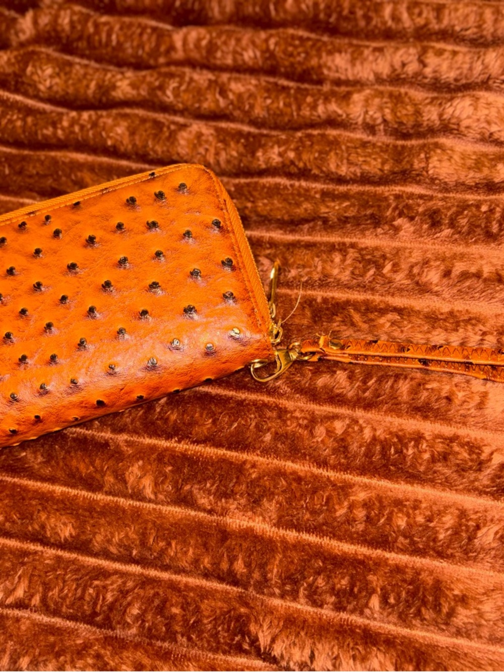 Orange Zip Wallet with Gold Emblem - Picture 2 of 4